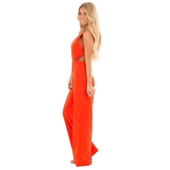 Orange cut out waist jumpsuit - Picture 2 of 6